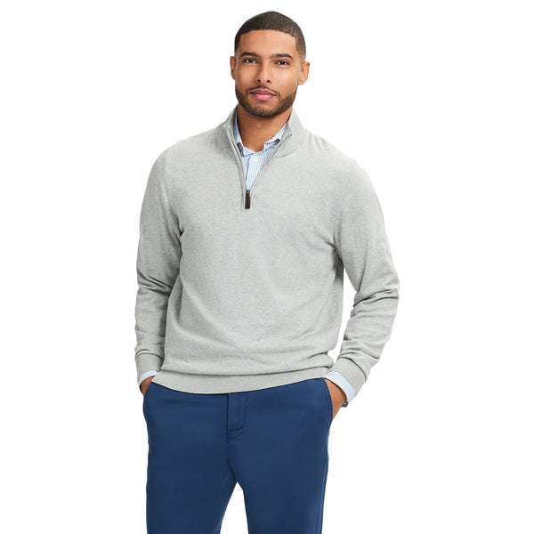 PREMIUM ESSENTIALS QUARTER ZIP SWEATER - LT GREY HTHR