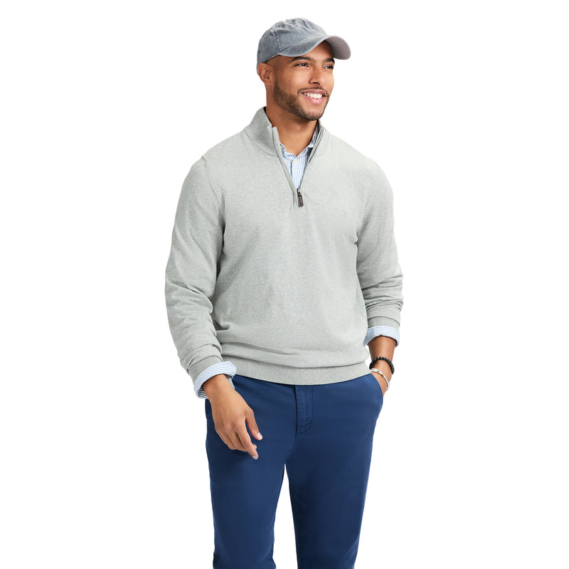 PREMIUM ESSENTIALS QUARTER ZIP SWEATER - LT GREY HTHR