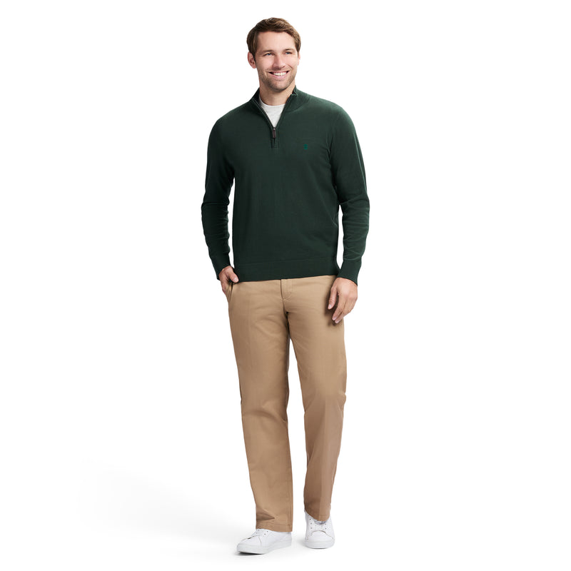 PREMIUM ESSENTIALS QUARTER ZIP SWEATER - DEEP FOREST