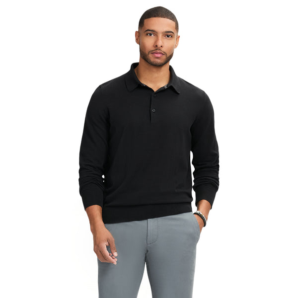 PREMIUM ESSENTIALS SWEATER POLO - BLACK