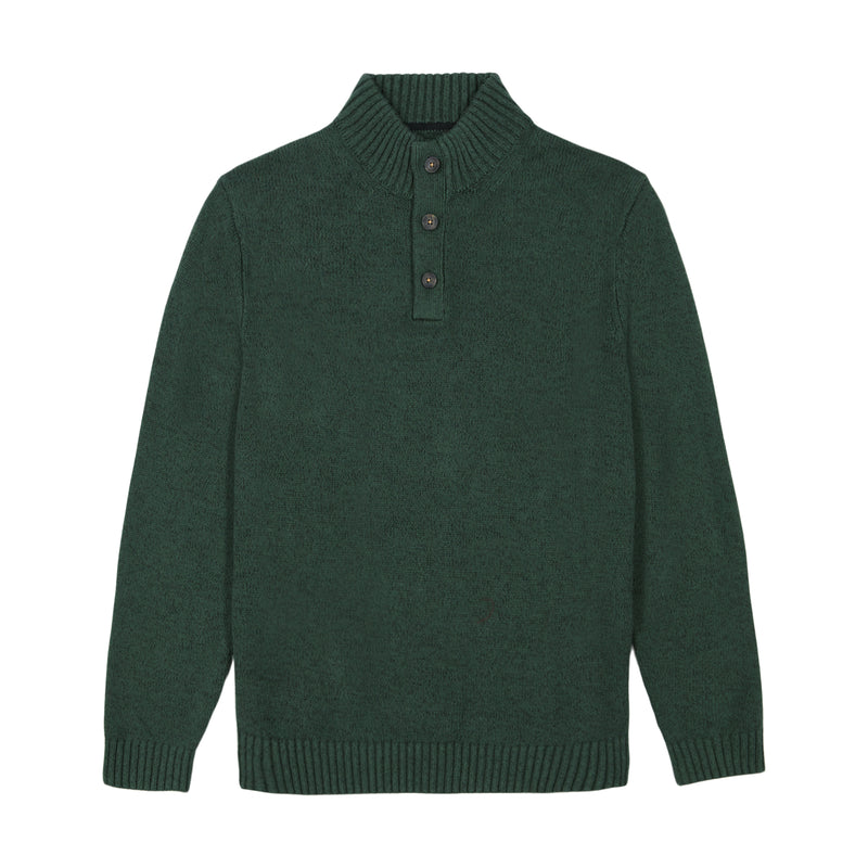 HOLIDAY BUTTON MOCK SWEATER - DEEP FOREST