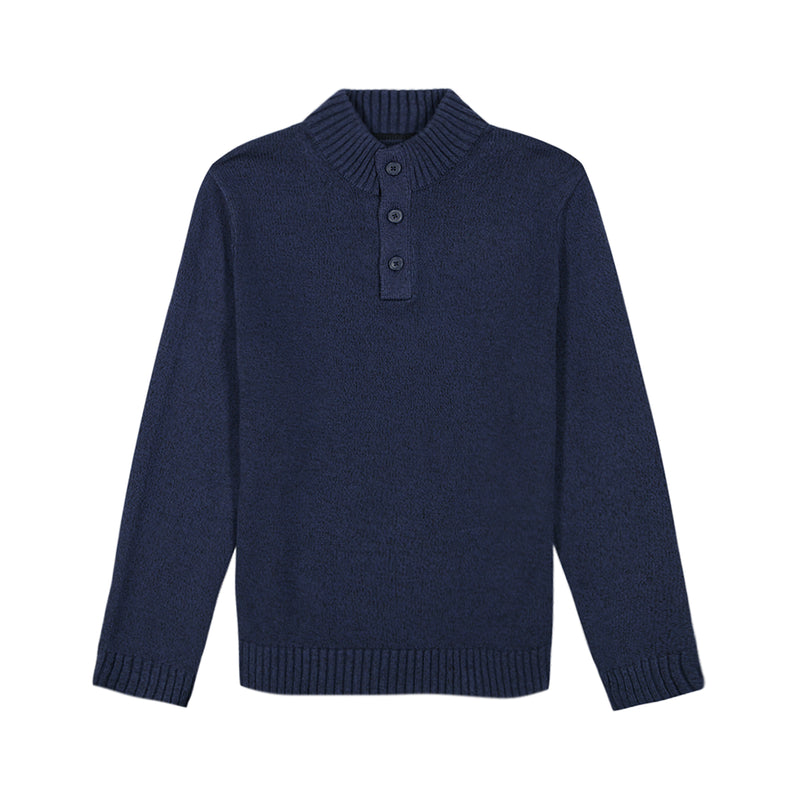 HOLIDAY BUTTON MOCK SWEATER - NAVY BLAZER