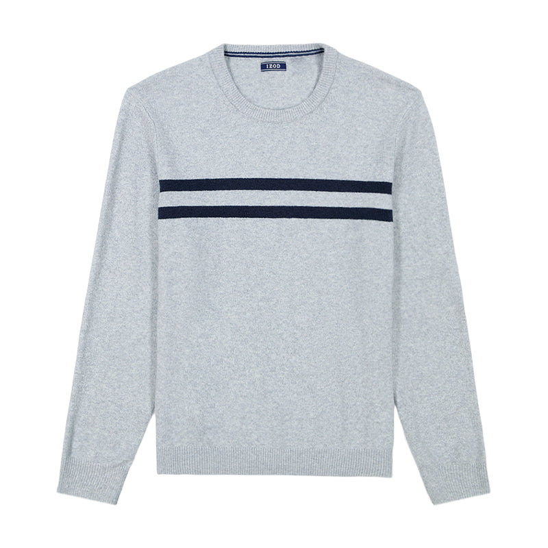 CLASSIC STRIPED CREWNECK SWEATER - LT GREY HTHR