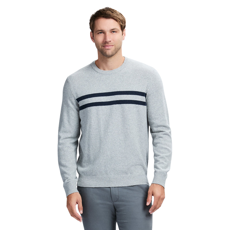 CLASSIC STRIPED CREWNECK SWEATER - LT GREY HTHR