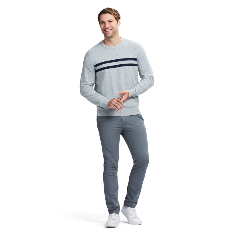 CLASSIC STRIPED CREWNECK SWEATER - LT GREY HTHR