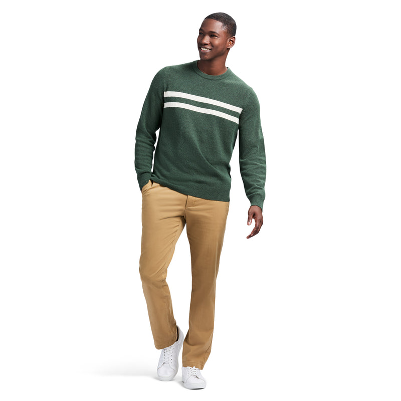 CLASSIC STRIPED CREWNECK SWEATER - DEEP FOREST