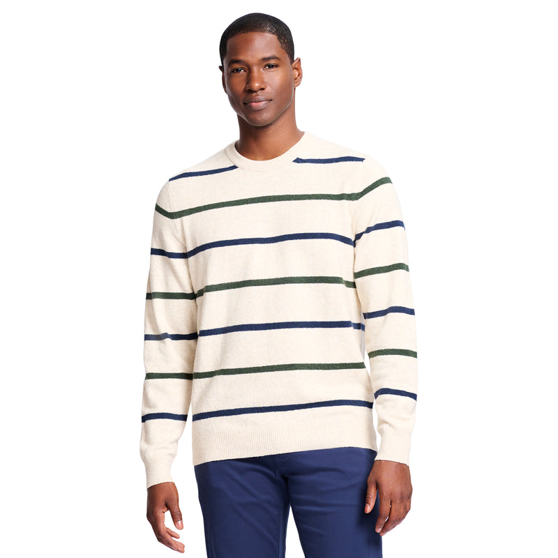 CLASSIC STRIPED CREWNECK SWEATER - ROCK HTHR