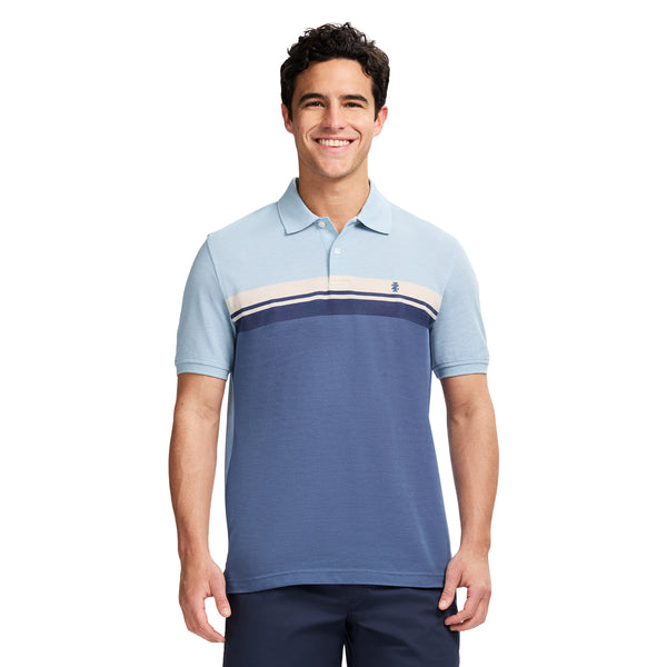 ADVANTAGE PERFORMANCE SHORT SLEEVE STRIPED POLO - BLUE HEATHER