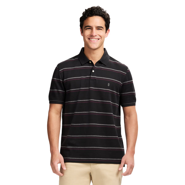 ADVANTAGE PERFORMANCE SHORT SLEEVE STRIPED POLO - BLACK