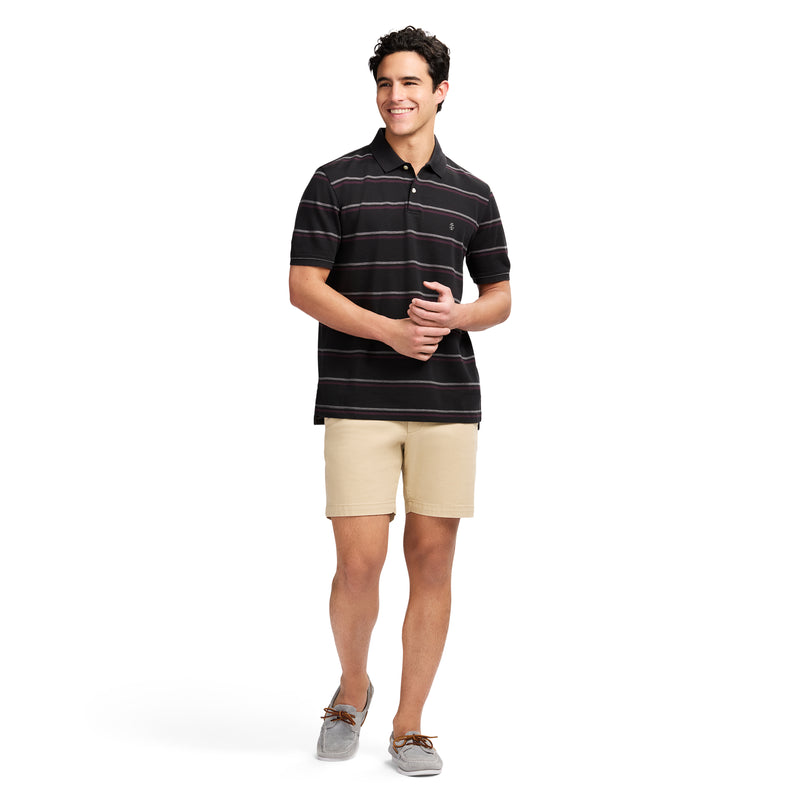 ADVANTAGE PERFORMANCE SHORT SLEEVE STRIPED POLO - BLACK