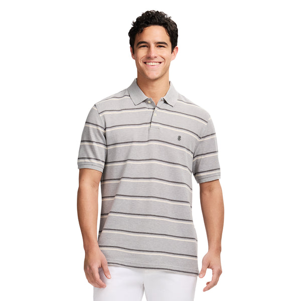ADVANTAGE PERFORMANCE SHORT SLEEVE STRIPED POLO - GREY HEATHER