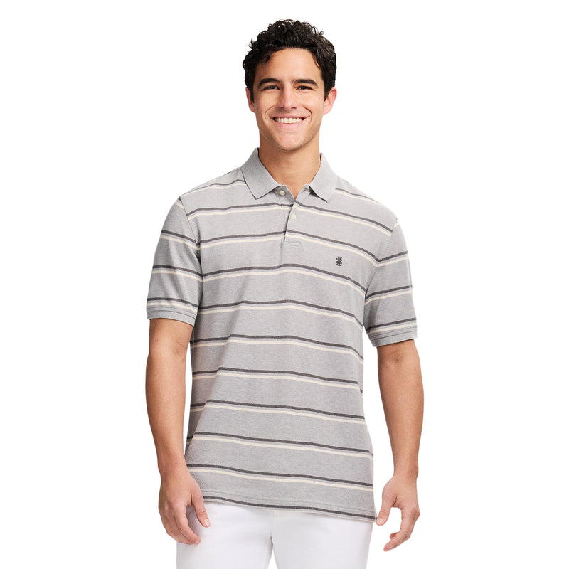ADVANTAGE PERFORMANCE SHORT SLEEVE STRIPED POLO - GREY HEATHER