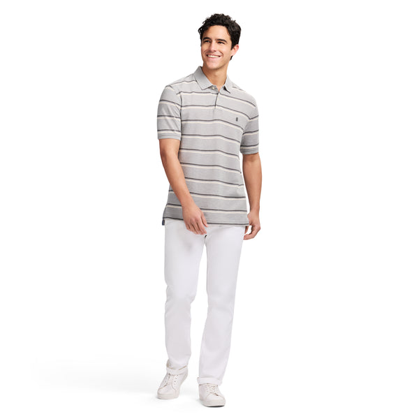 ADVANTAGE PERFORMANCE SHORT SLEEVE STRIPED POLO - GREY HEATHER