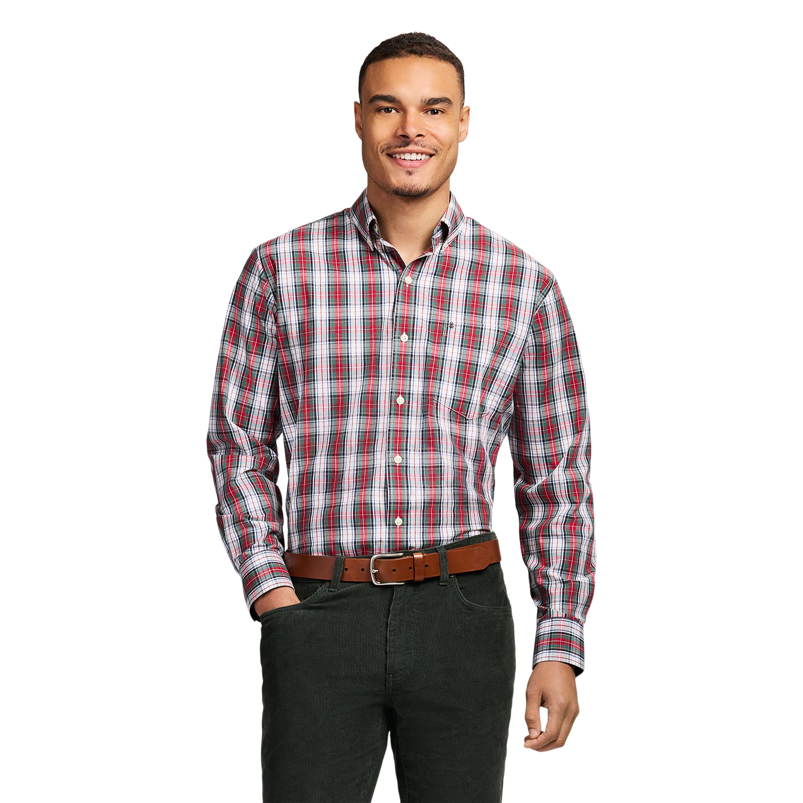 holiday dress shirt men Tartan Button-down - Izod Sportswear - Scarlet Sage Women's clothing size:L auto:new-arrival you can be certain Shop Formal Dresses Under