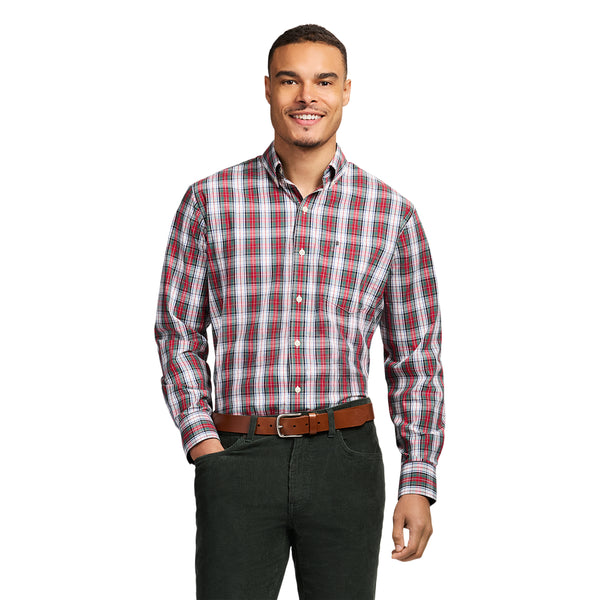 HOLIDAY TARTAN LONG SLEEVE 
BUTTON DOWN SHIRT - SCARLET SAGE