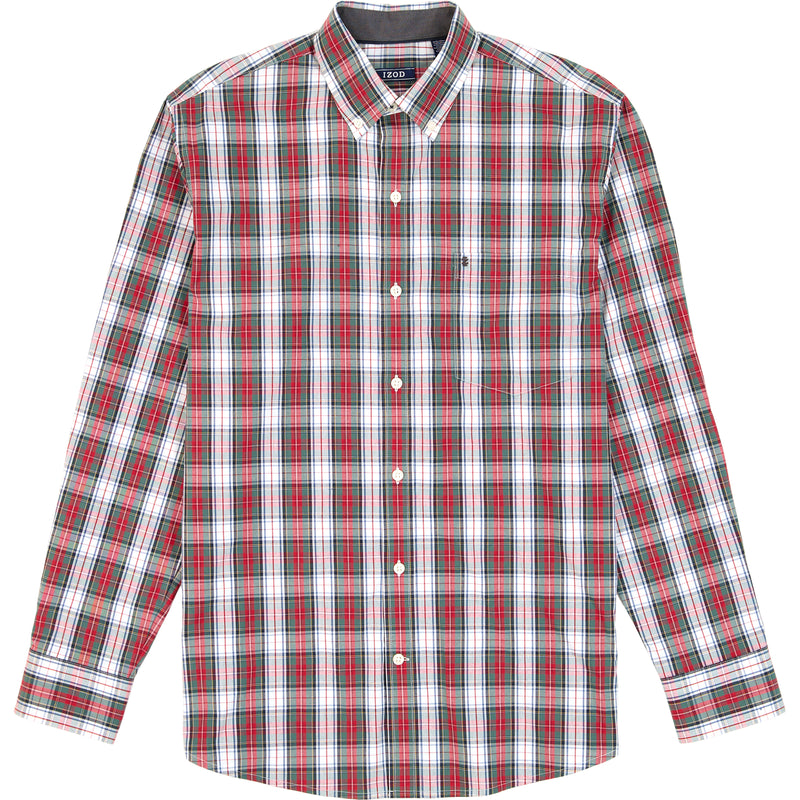 BIG & TALL HOLIDAY TARTAN LONG SLEEVE BUTTON DOWN SHIRT - SCARLET SAGE