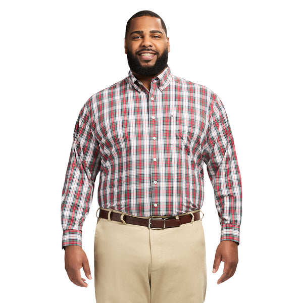 BIG & TALL HOLIDAY TARTAN LONG SLEEVE BUTTON DOWN SHIRT - SCARLET SAGE