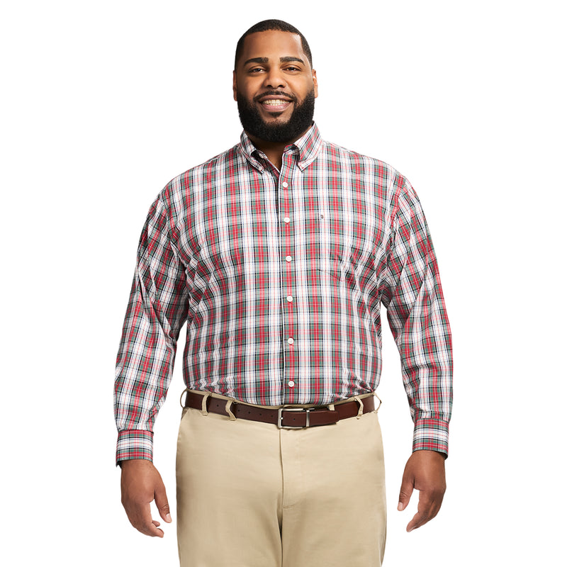 BIG & TALL HOLIDAY TARTAN LONG SLEEVE BUTTON DOWN SHIRT - SCARLET SAGE
