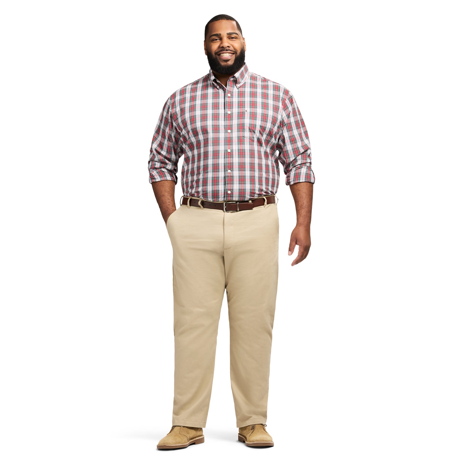 Big & Tall Holiday Tartan Long Sleeve Button Down Shirt - Scarlet