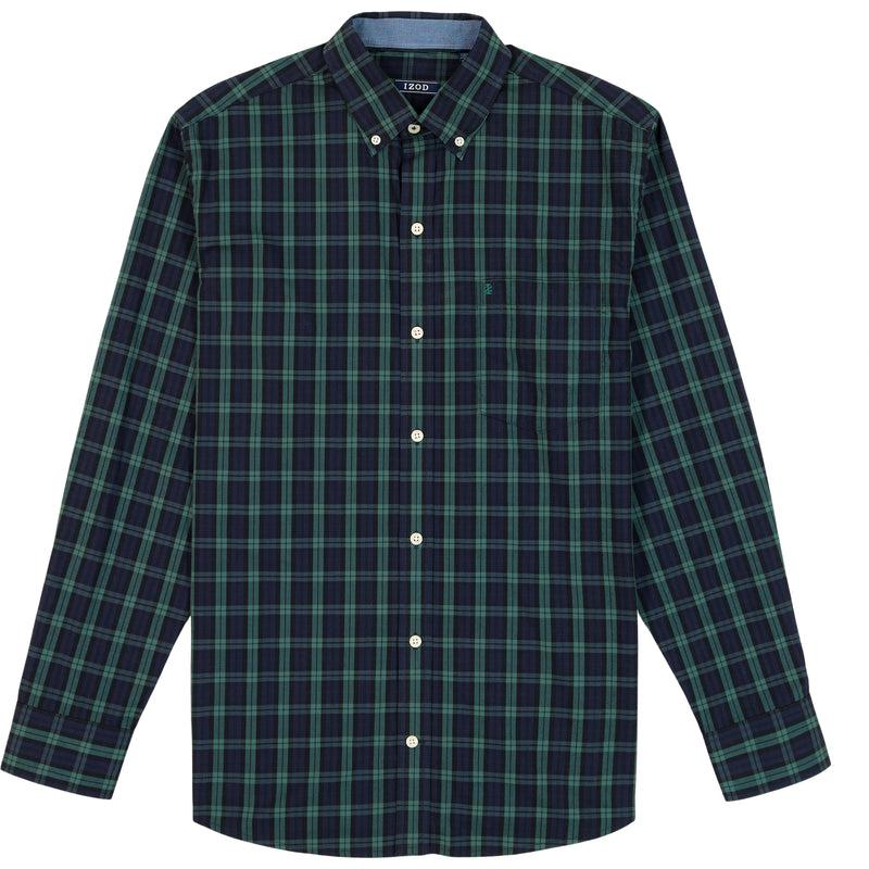 BIG & TALL HOLIDAY TARTAN LONG SLEEVE BUTTON DOWN SHIRT - BLACK