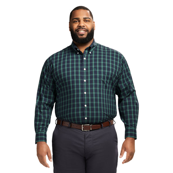 BIG & TALL HOLIDAY TARTAN LONG SLEEVE BUTTON DOWN SHIRT - BLACK