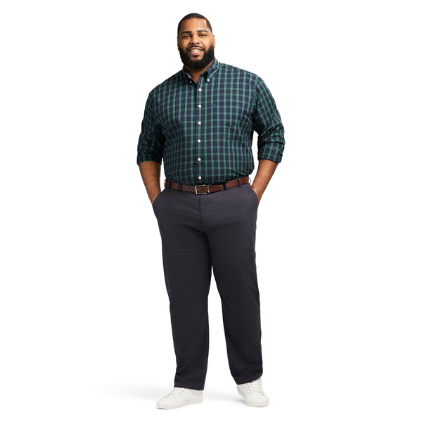 BIG & TALL HOLIDAY TARTAN LONG SLEEVE BUTTON DOWN SHIRT - BLACK