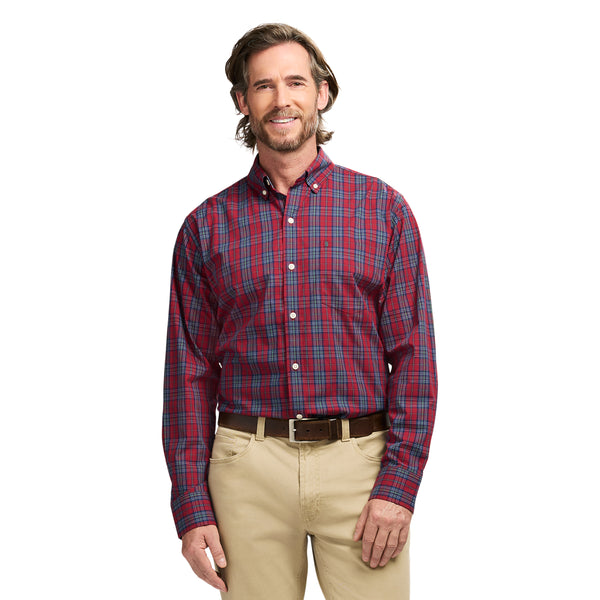 HOLIDAY TARTAN LONG SLEEVE 
BUTTON DOWN SHIRT - RED DAHLIA