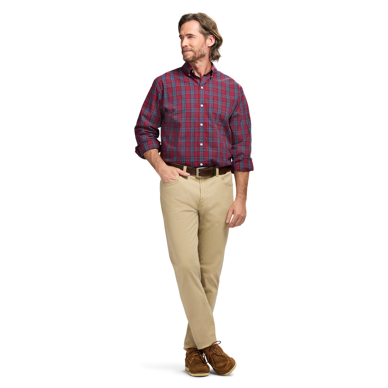 Holiday Tartan Long Sleeve Button Down Shirt - Red Dahlia – IZOD
