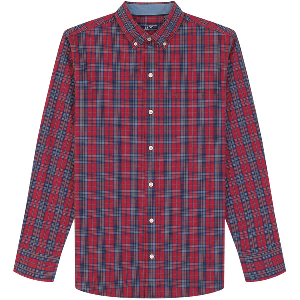 Holiday Tartan Long Sleeve Button Down Shirt - Red Dahlia – IZOD