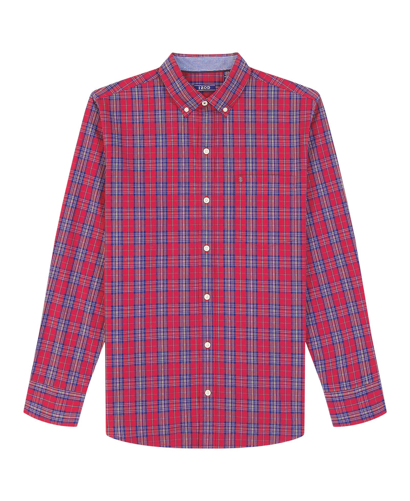 BIG & TALL HOLIDAY TARTAN LONG SLEEVE BUTTON DOWN SHIRT - RED DAHLIA