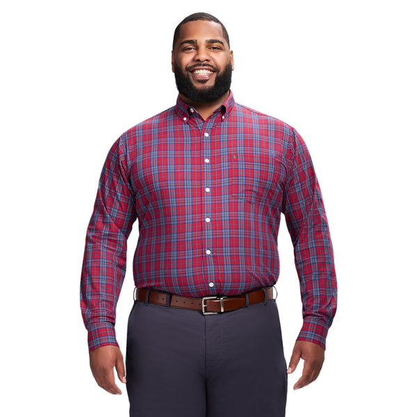 BIG & TALL HOLIDAY TARTAN LONG SLEEVE BUTTON DOWN SHIRT - RED DAHLIA