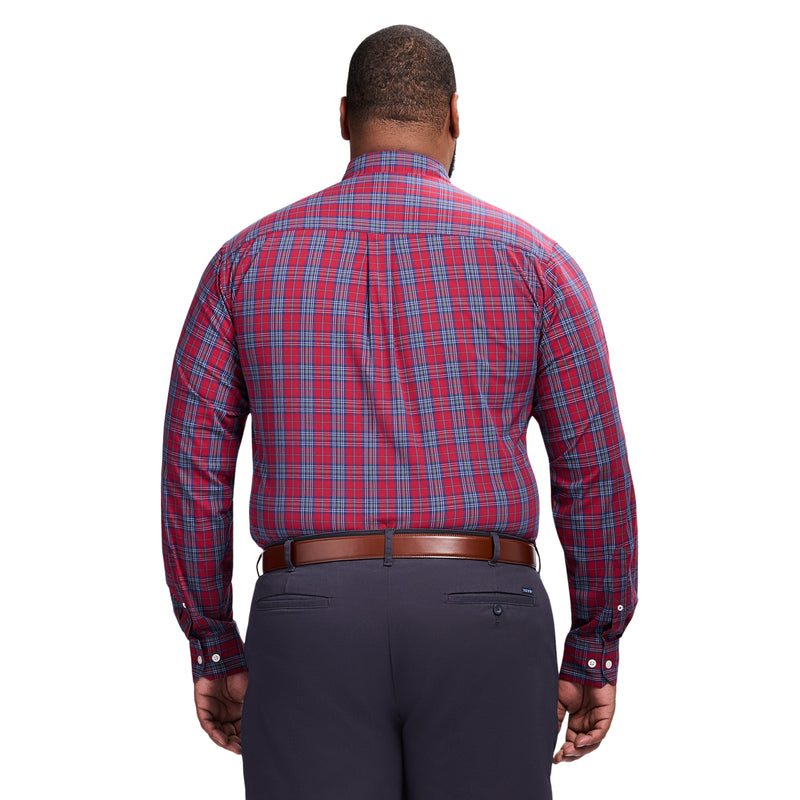 BIG & TALL HOLIDAY TARTAN LONG SLEEVE BUTTON DOWN SHIRT - RED DAHLIA