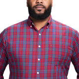 BIG & TALL HOLIDAY TARTAN LONG SLEEVE BUTTON DOWN SHIRT - RED DAHLIA