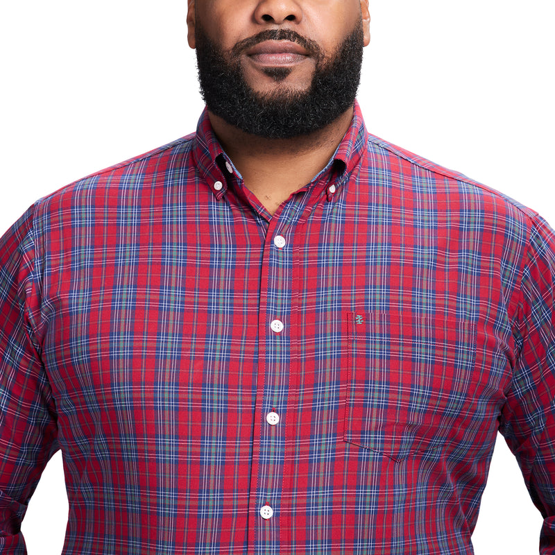 BIG & TALL HOLIDAY TARTAN LONG SLEEVE BUTTON DOWN SHIRT - RED DAHLIA