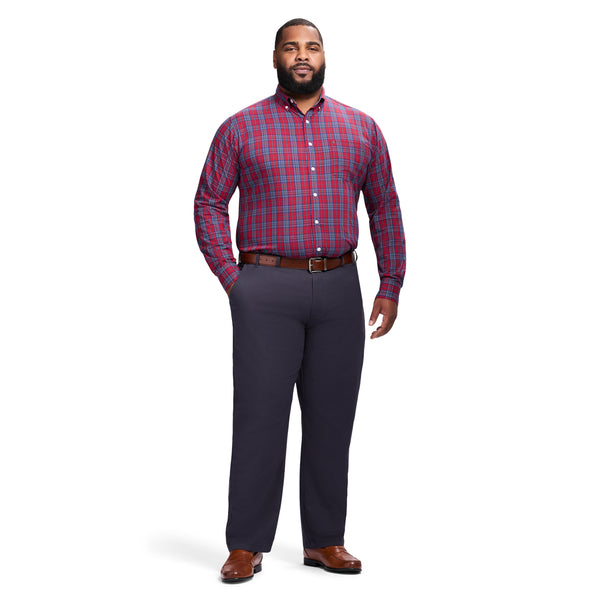 BIG & TALL HOLIDAY TARTAN LONG SLEEVE BUTTON DOWN SHIRT - RED DAHLIA