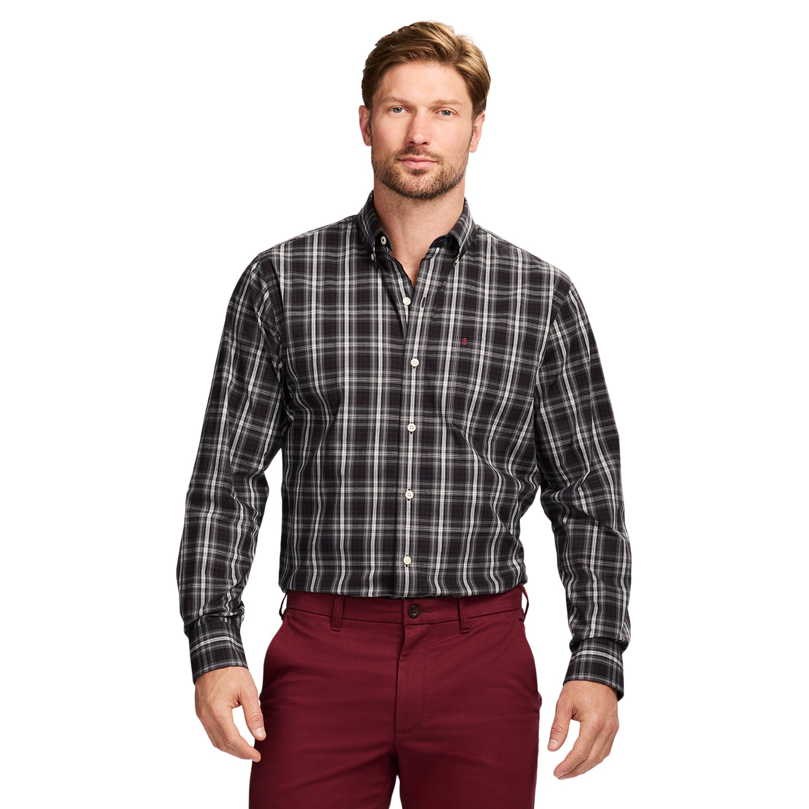 Holiday Tartan Long Sleeve Button Down Shirt - Black – IZOD