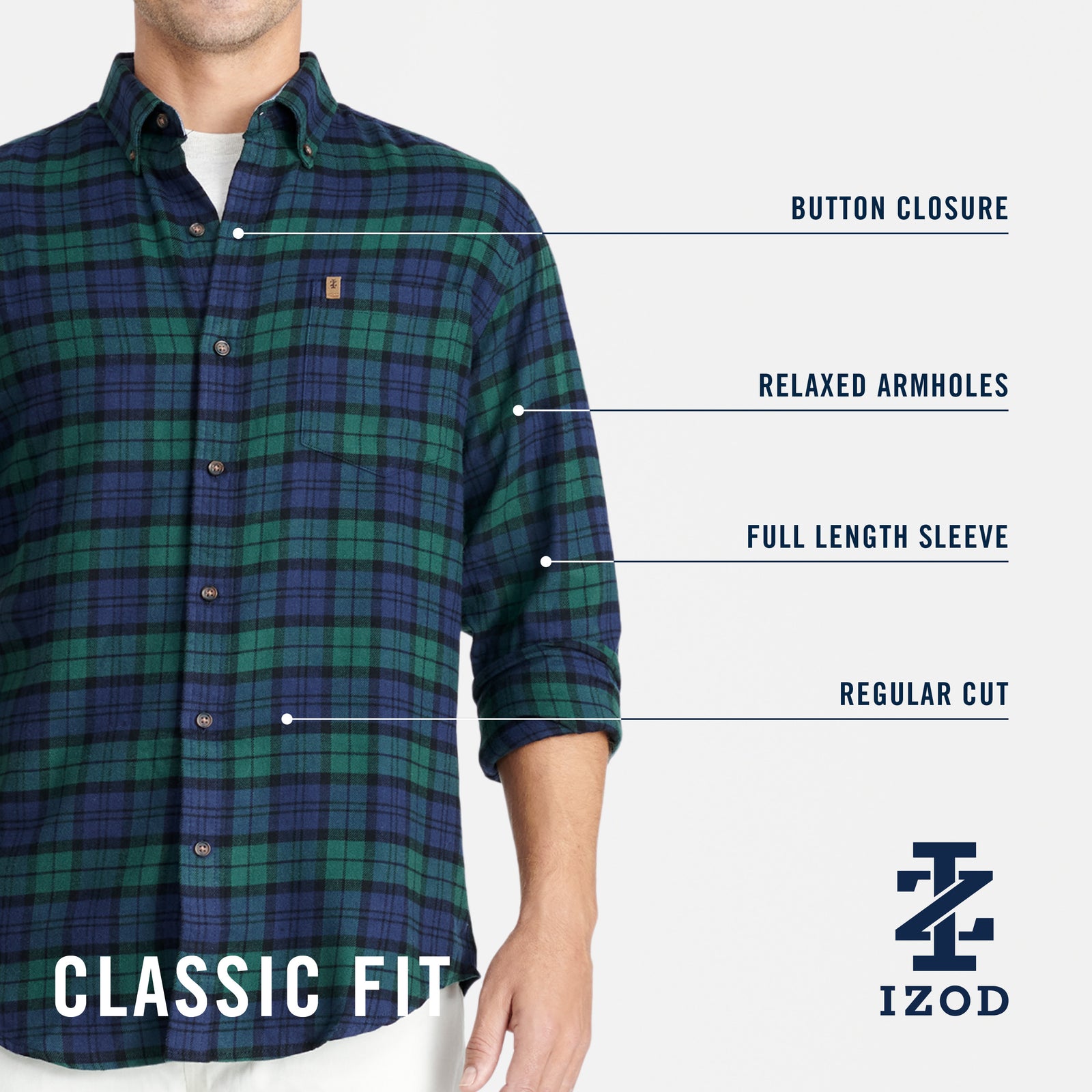 Stratton Flannel Long Sleeve Button Down Shirt - Medieval Blue – IZOD
