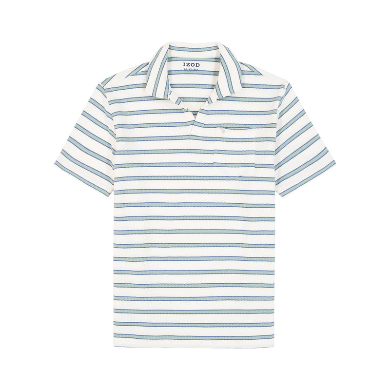 JOHNNY COLLAR TEXTURED 
KNIT POLO - EGRET