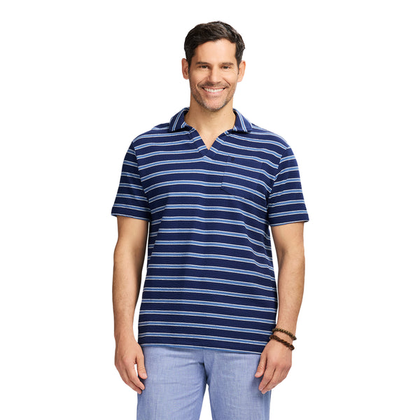 JOHNNY COLLAR TEXTURED 
KNIT POLO - MEDIEVAL BLUE