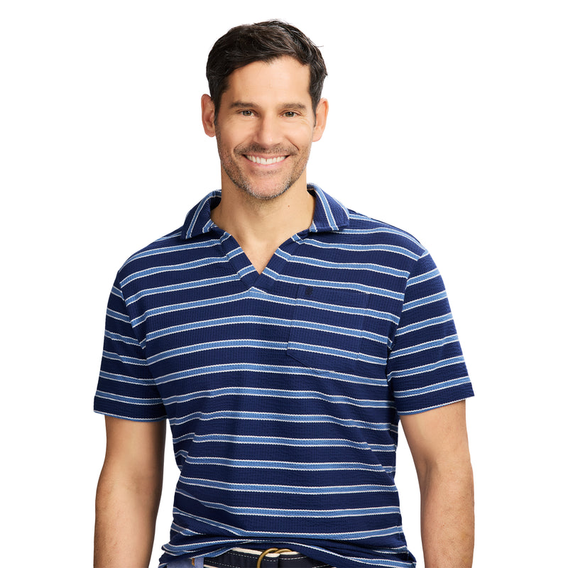 JOHNNY COLLAR TEXTURED 
KNIT POLO - MEDIEVAL BLUE