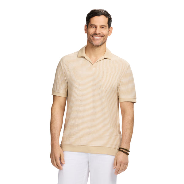 JOHNNY COLLAR TEXTURED 
KNIT POLO - EGRET