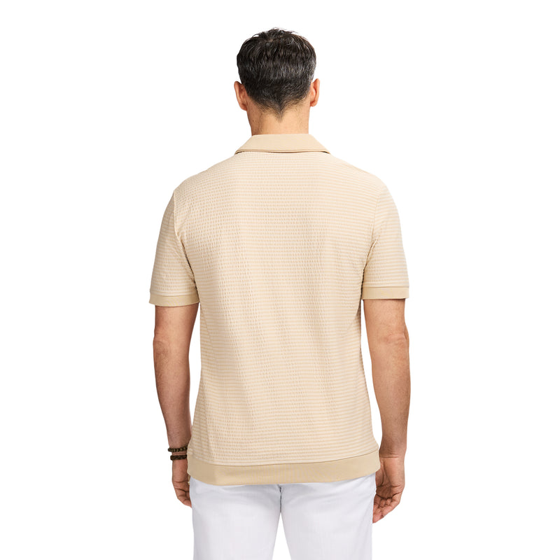 JOHNNY COLLAR TEXTURED 
KNIT POLO - EGRET
