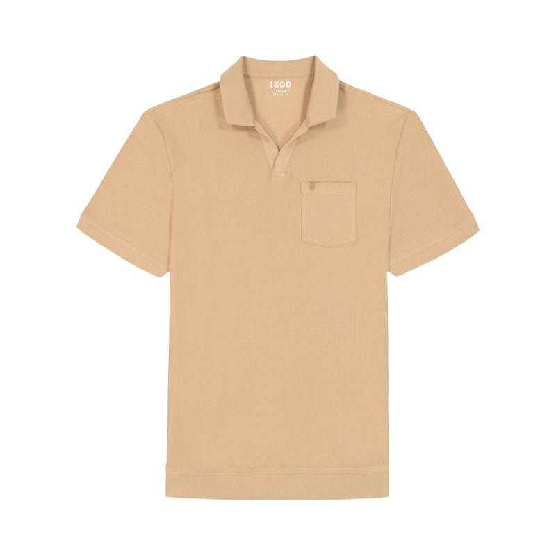 JOHNNY COLLAR TEXTURED 
KNIT POLO - TANNIN
