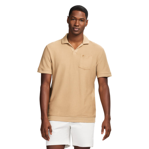JOHNNY COLLAR TEXTURED 
KNIT POLO - TANNIN