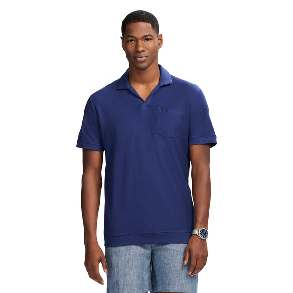JOHNNY COLLAR TEXTURED 
KNIT POLO - MEDIEVAL BLUE