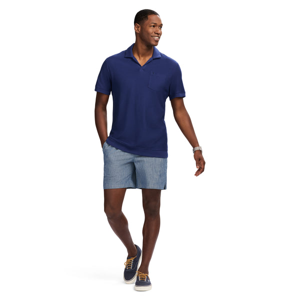 JOHNNY COLLAR TEXTURED 
KNIT POLO - MEDIEVAL BLUE