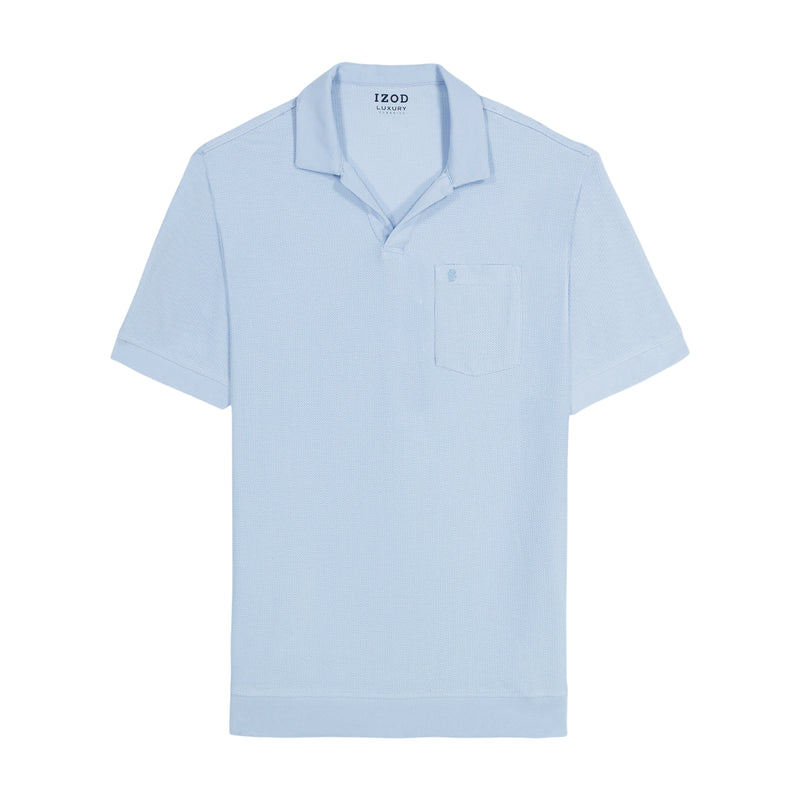 JOHNNY COLLAR TEXTURED 
KNIT POLO - CHAMBRAY BLUE