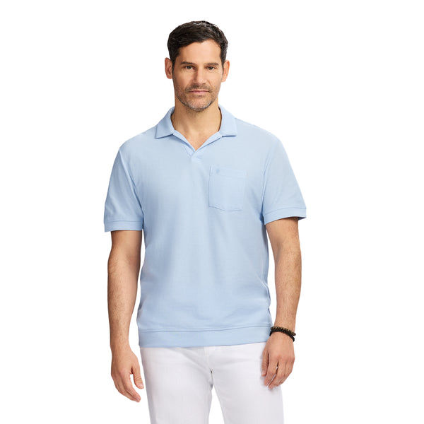 JOHNNY COLLAR TEXTURED 
KNIT POLO - CHAMBRAY BLUE