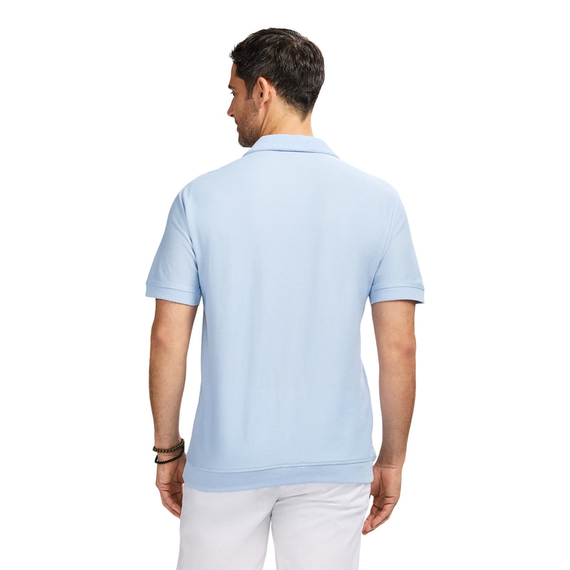 JOHNNY COLLAR TEXTURED 
KNIT POLO - CHAMBRAY BLUE