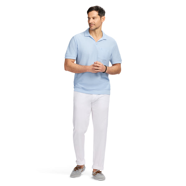 JOHNNY COLLAR TEXTURED 
KNIT POLO - CHAMBRAY BLUE